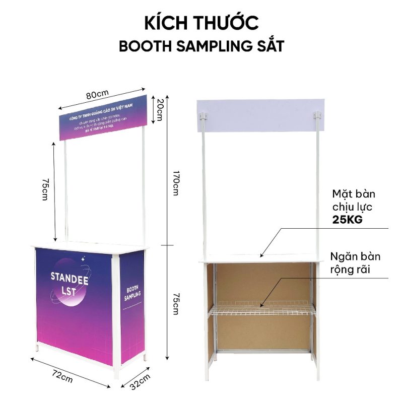 Booth Sampling Sắt: Bền Đẹp, Giá Rẻ, Hiệu Quả 3 Booth sampling sắt có nhiều kích thước khác nhau phục vụ mục đích của từng sự kiện